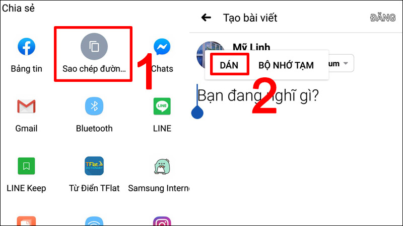 Sao chép và dán đường liên kết